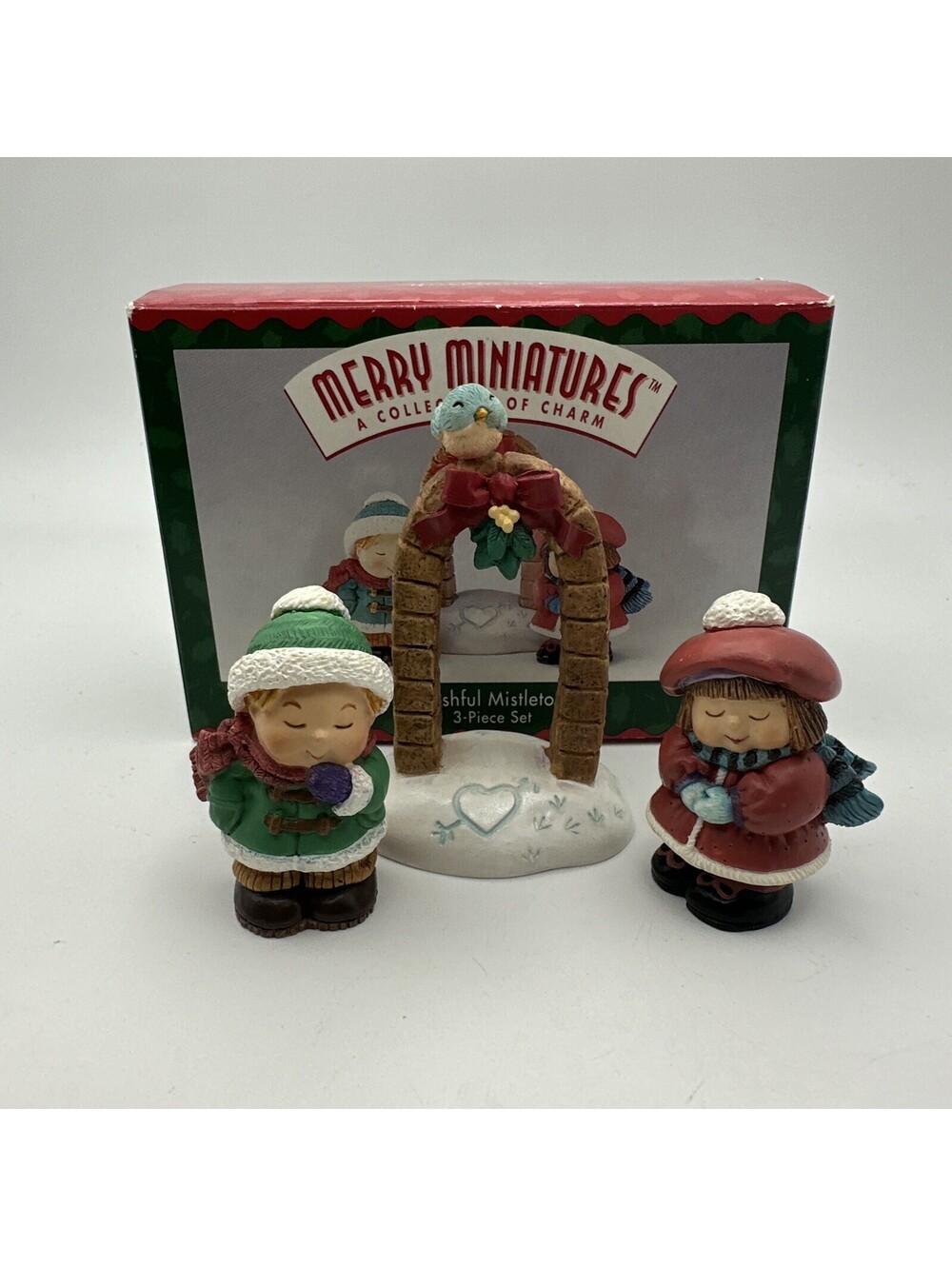 Hallmark 1996 Merry Miniatures "Bashful Mistletoe" 3 Piece Figurine Set